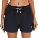 HODOSPORTS Women's 4" Swim Shorts Quick Dry Board Shorts Swimsuit Bottom with Pockets (X-Large, Black)