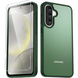 for Samsung Galaxy A36 5G/A56 5G Case, Matte Phone Case with 1 Screen Protector, Frosted Translucent Back, Slim Shockproof Protective Cover, Dark Green