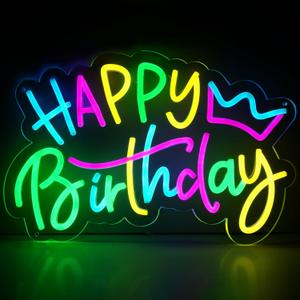 Large Happy Birthday Neon Sign for Birthday Party, Happy Birthday Light up Sign, Led Neon Sign with Dimmable Switch for Wall Decor, Party Decoration Use, Powered by USB16.8 X 12.8 inches) (Style1)