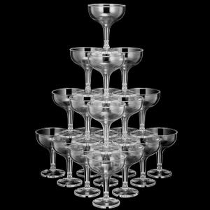 Zopeal 50 Pcs Champagne Glasses 5 oz Unbreakable Plastic Martini Glasses Disposable Wine Cups Stackable Stemmed Champagne Coupe Shatterproof Party Stem Cups for Wedding Birthday Bar (Clear)