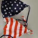 Women American Flag 7th of July Triangle Halter Thong Bikini Set Ruffle Sexy String Two Piece Swimsuit Bathing Swimwear (M)