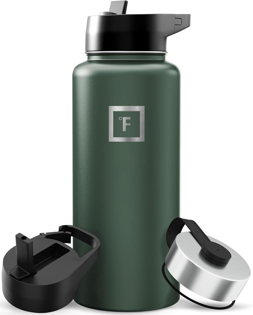 IRON °FLASK Camping & Hiking Hydration Flask with Straw, Wide Mouth Insulated Stainless Steel Sports Water Bottle -  24 oz - Straw (1 Lid)