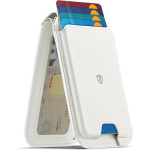 SHIELDON Genuine Leather Strong Magnetic Wallet for MagSafe Mem Women, Phone Wallet Stand, 6 Card Holders, Angle Adjustment, RFID Blocking, Compatible with iPhone 17/16/15/14/13/12 Series - White