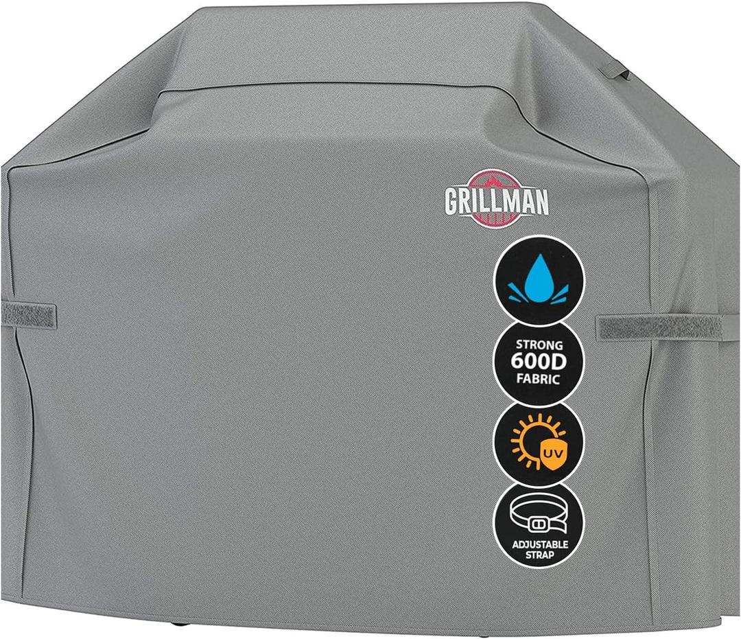 Grill Cover by Grillman, Gray, 58 Inch, BBQ Outdoor Grill Covers, Charcoal & Gas Grills, Waterproof, Rip-Proof, Weather-Resistant, Anti-UV, Barbecue Cover for Weber, Genesis, Charbroil, Nexgrill, etc