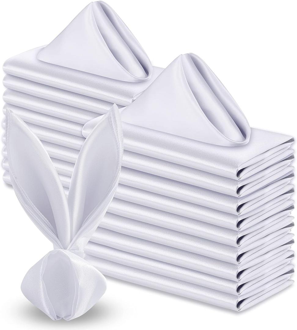 VACVELT 50 Pack White Satin Napkins 20x20 Inch Wedding Napkins Bulk, Decorative Elegant Dinner Napkins Square Table Napkins Decor, Silky Satin Cloth Napkins for Restaurant Banquet Graduation Party