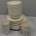 Cream Plastic Plates and Bowls Sets Dishwasher and Microwave Safe Wheat Straw Dinnerware Sets for 8,Reusable Plastic Dishes Set Lightweight Unbreakable for Kitchen Camping Outdoor RV 32 Pcs (Beige)