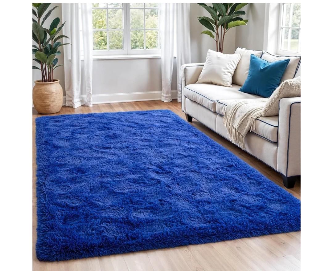 Zentavio Blue Rug Boys Rugs for Bedroom 9x6 Dark Blue Carpet Nursery Aesthetic Kids Playroom Navy Area Rugs for Teen Home Decor Fluffy Shag Bedside Floor Living Room Carpet, Navy Blue 