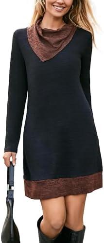 STYLEWORD Women's 2025 Winter Dress Tunic Tops for Leggings Long Sleeve Sweater Cowl Neck Fashion Shirt Dress Size Medium