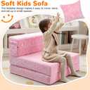 MeMoreCool Glow Pink Unicorn Tri-fold Sofa Bed for Kids, Foldable Futon Chair and Floor Couch, Convertible Trifold Mattress for Playroom