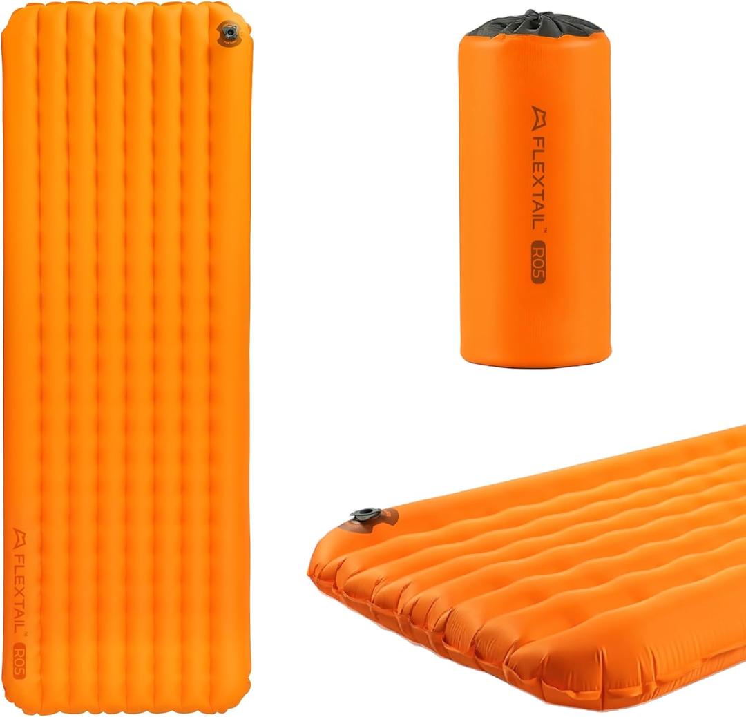 FLEXTAILGEAR Ultralight Backpacking Sleeping Pad with 5.6 R-Value, Insulated Camping Pad, 4 in Thick 77 in Long Inflatable Sleeping Mat, 19.6 oz Lightweight Compact Pad for Backpacking & Hiking