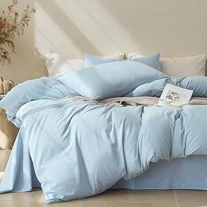 JELLYMONI Cotton Duvet Cover Queen Size - 100% Washed Cotton Linen Like Textured Comforter Cover, 3 Pieces Breathable Soft Bedding Set with Zipper Closure (Queen 90"x90")