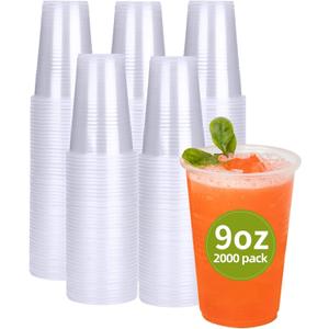 RACETOP 2000 Pack Disposable Plastic Cups 9 oz, Plastic Cups Bulk, Clear Cold Drinking Party Cups, ideal for Wedding,Thanksgiving, Christmas Party