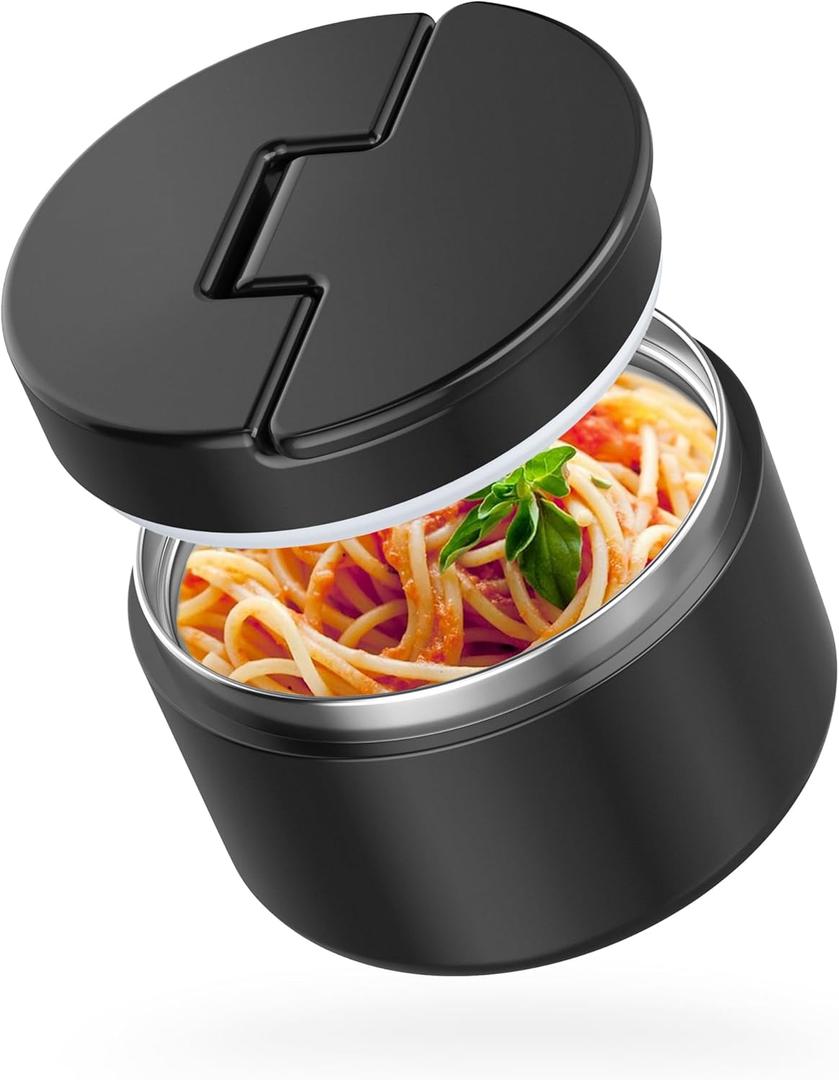 12oz Soup Thermo for Hot Food Kids Vacuum Insulated Food Jar Twist-Free Soup Thermo for Hot Food Kids Leakproof Stainless Steel Wide Mouth Lunch Container (Black)