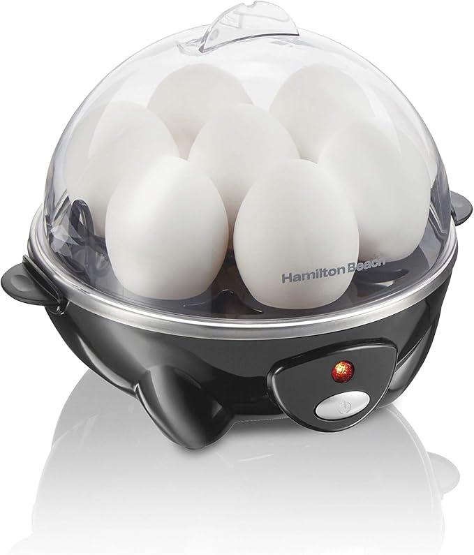 Hamilton Beach 3in1 Electric Egg Cooker for Hard Boiled Eggs, Poacher Eggs, Omelet Maker & Vegetable Steamer, Holds 7, Black (25507)