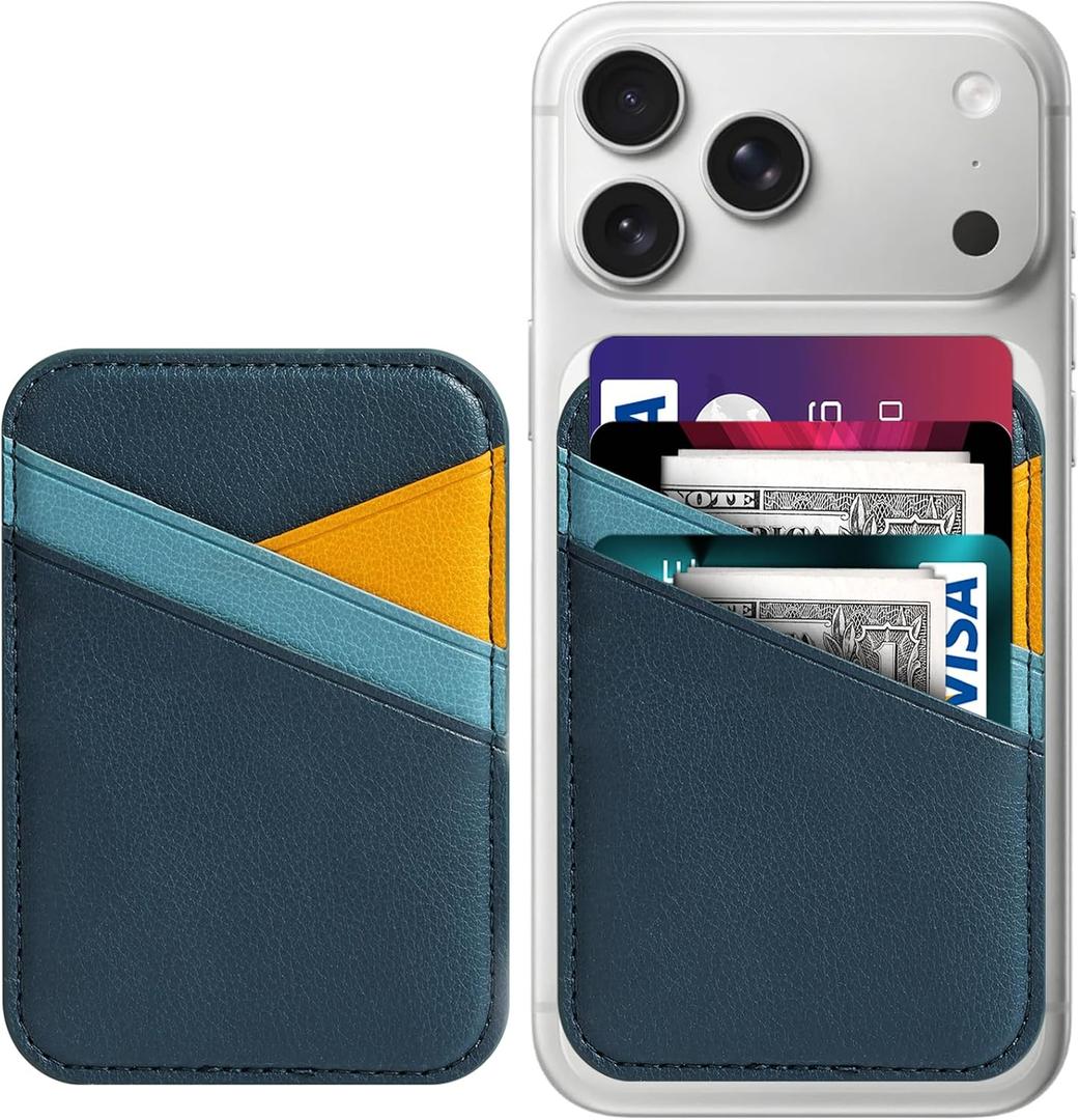 Miroddi for MagSafe Wallet, Magnetic Wallet for iPhone 17/16/15/14/13/12 Series, 0.12 Ultra-Thin Leather Magnetic Phone Card Holder, 3 Card Slots, Fits 3 Cards, Vegan Leather, Blue & Orange