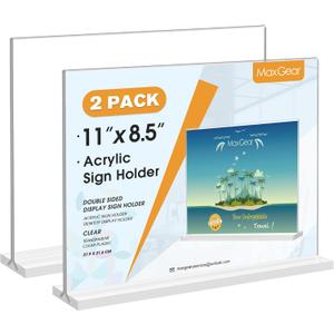MaxGear 8.5 X 11 Acrylic Sign Holder Horizontal 2Pack, Double Sided Display Stand, Clear Table Sign Flyer Menu Holders, Plastic Paper Stand Picture Frame for Office, Store, Restaurant