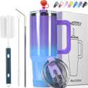 40 oz Shiny Tumbler with Handle and Straw,Stainless Steel Tumbler with Lid and Straw,Insulated Travel Mug(Cold for 34 Hours),Water Bottle for Iced Tea,Coffee (Purple)