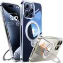 TORRAS Upgraded 360 Spin Magnetic Stand for iPhone 15 Pro Max Case, Compatible with MagSafe, Military Grade Shockproof, Built-in Kickstand Ring Holder, Translucent Slim Soft Edge, Ostand Spin Clear