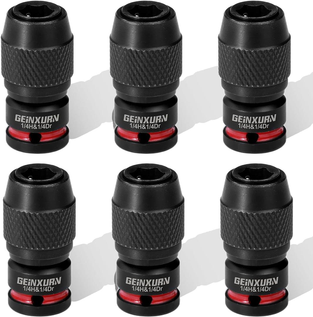 Geinxurn 6PCS Impact Screwdriver Bit Holders, 1/4-Inch Square Drive to 1/4-Inch Quick Release Hex Socket Adapter for Impact Wrench