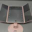 deweisn Tabletop Mount Tri-Fold Lighted Vanity Mirror with 21 LED Lights, Touch Screen and 3X/2X/1X Magnification, Two Power Supply Modes Make Up Mirror,Travel Mirror (Pink)
