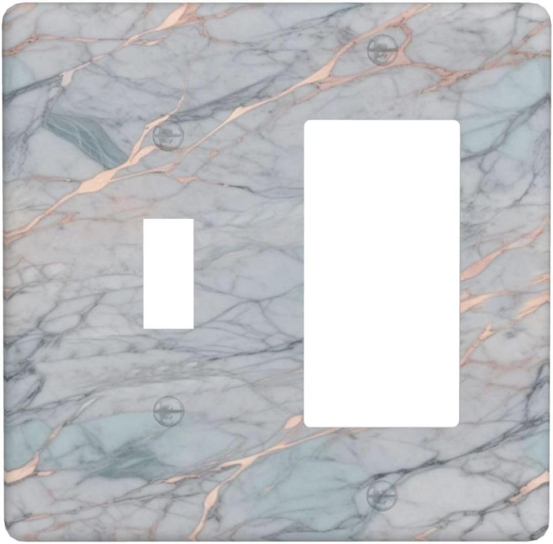Decorative Outlet Covers Modern Abstract Gray Blue Gold Marble 2 Gang Wall Plate Single Toggle 1 Rocker Light Switch Cover Switch Plate Covers Faceplate for Bathroom Kitchen Decor