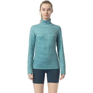 Women's Slim Fit Turtleneck Base Layer Long Sleeve Top, Mountain Print, Moisture-Wicking for Workouts & Outdoor (L)