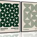 2Pcs Bauhaus Mid Century Modern Wall Art Retro Exhibition Posters Prints Green Boho Geometric Abstract Minimalist Wall Decor Pictures for Bedroom iving Room Dining Room UNFRAMED (Green, 12x16in)