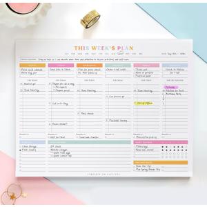ThreeKin Weekly Planner - Premium 52-Sheet Tear-Off Notepad, 8.5 x 11 inches, Clean Colorful Design, Perfect for Work, School, Projects, and Entrepreneurs, Female & USA Owned Business