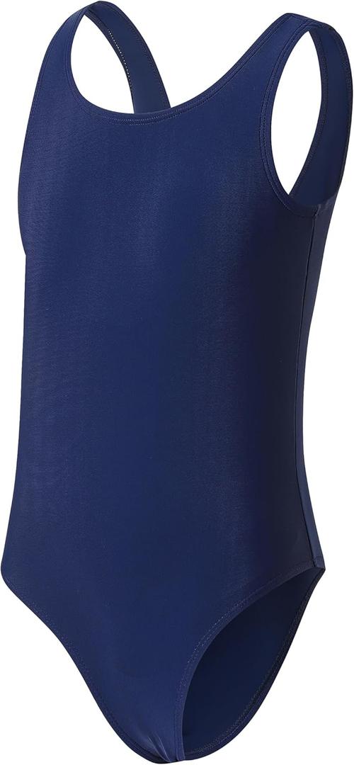 One Piece Swimsuit for Girls with Removable Chest Pad Quick Dry & Stretchy for Swim Team Beach (Blue,14Y)