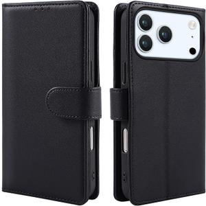 Harryshell for iPhone 17 Pro Case Wallet RFID Blocking Credit Card Slots Holder Kickstand Luxury PU Leather Folio Flip Protective Phone Case for Men Women Black