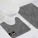 GORILLA GRIP 2 PCS Toilet Rug, Soft Chenille, Toilet Base Mat, Absorbent Microfiber Washable Mats Dry Quickly, Grey