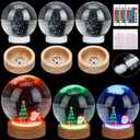 8 Pcs Christmas DIY Snow Globes Water Globe with LED Light Base Wooden Stand and Fake Snow Bulk 5'' Clear Plastic Snow Globe Kit Waterproof Screw Off Cap for Xmas Winter DIY Craft(Multicolor)