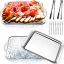 Baderke 2 Set 9" Chilled Serving Tray for Parties with Compartments Ice Chilled Party Platter Charcuterie Serving Board Cold Dish Dip with Forks Tongs for Fruit Seafood Vegetable Appetizer(Silver)