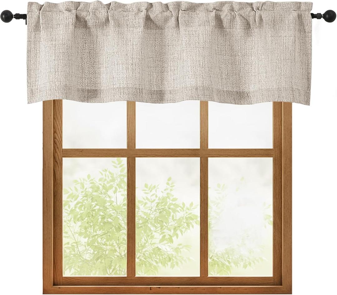 OWENIE Linen Valances for Windows 1 Pcs, Light Filtering Textured Farmhouse Short Small Valance Curtains for Bathroom Basement Living Room Bedroom, Rod Pocket Half Curtains Over Sink, 52Wx14L Inch
