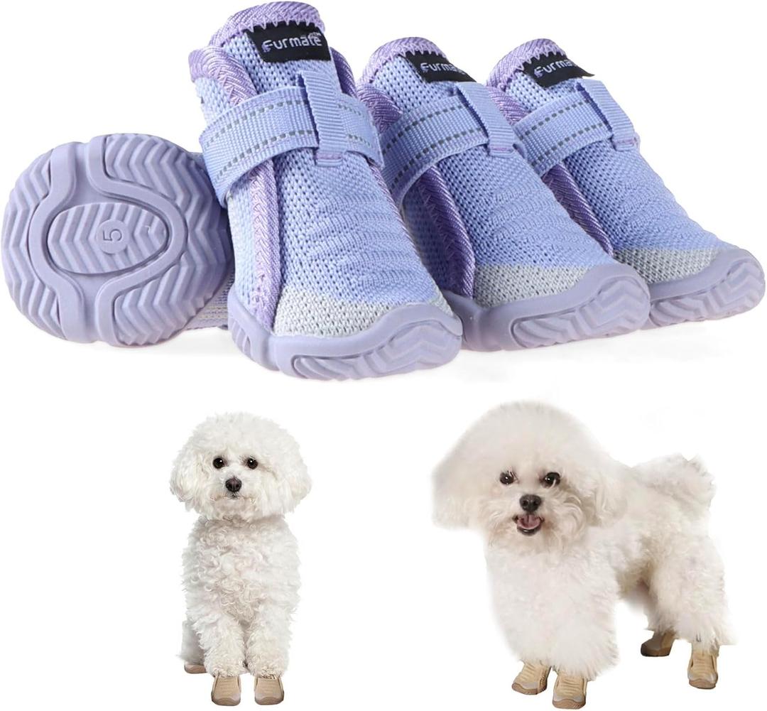 Dog Shoes for Small Dogs, Breathable Puppy Dog Boots & Paw Protectors for Summer Hot Pavement Winter Snow, Dog Booties with Reflective Strips, Anti-Slip Sole for Hardwood Floors (Purple-Size2) (