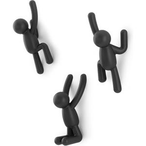 Umbra Buddy Wall Hooks  Decorative Wall Mounted Coat Hooks for Hanging Coats, Scarves, Bags, Purses, Backpacks, Towels and More, Set of 3, Black