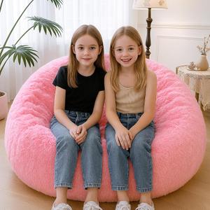 MEGO 5FT Fluffy Faux Fur Giant Bean Bag Chair Cover (No Filler), Soft Comfy Stuffed Animal Storage Cover for Adults Kids, Lazy Sofa Bed Beanbag Cover for Living Room Bedroom Decor, Anti-Slip, Pink