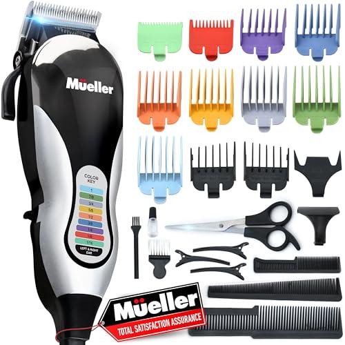 Mueller Ultragroom Professional Hair Clippers for Men with Colored Design, Hair Trimmer for Men, 12 Guide Combs, Trimmer for Hair, Beards, Head, Body, and Face