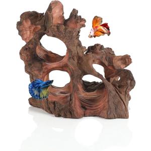 Natural Wood Aquarium Cave Betta Fish Hideout for Aquarium Fish Tank Decorations-Reptile Hide-Snake Hide-Cave for Cichlids Habitat Shelter for Crayfish Shrimp and Other Aquatic Pets 6.1-9.8" (Multi-Hole)