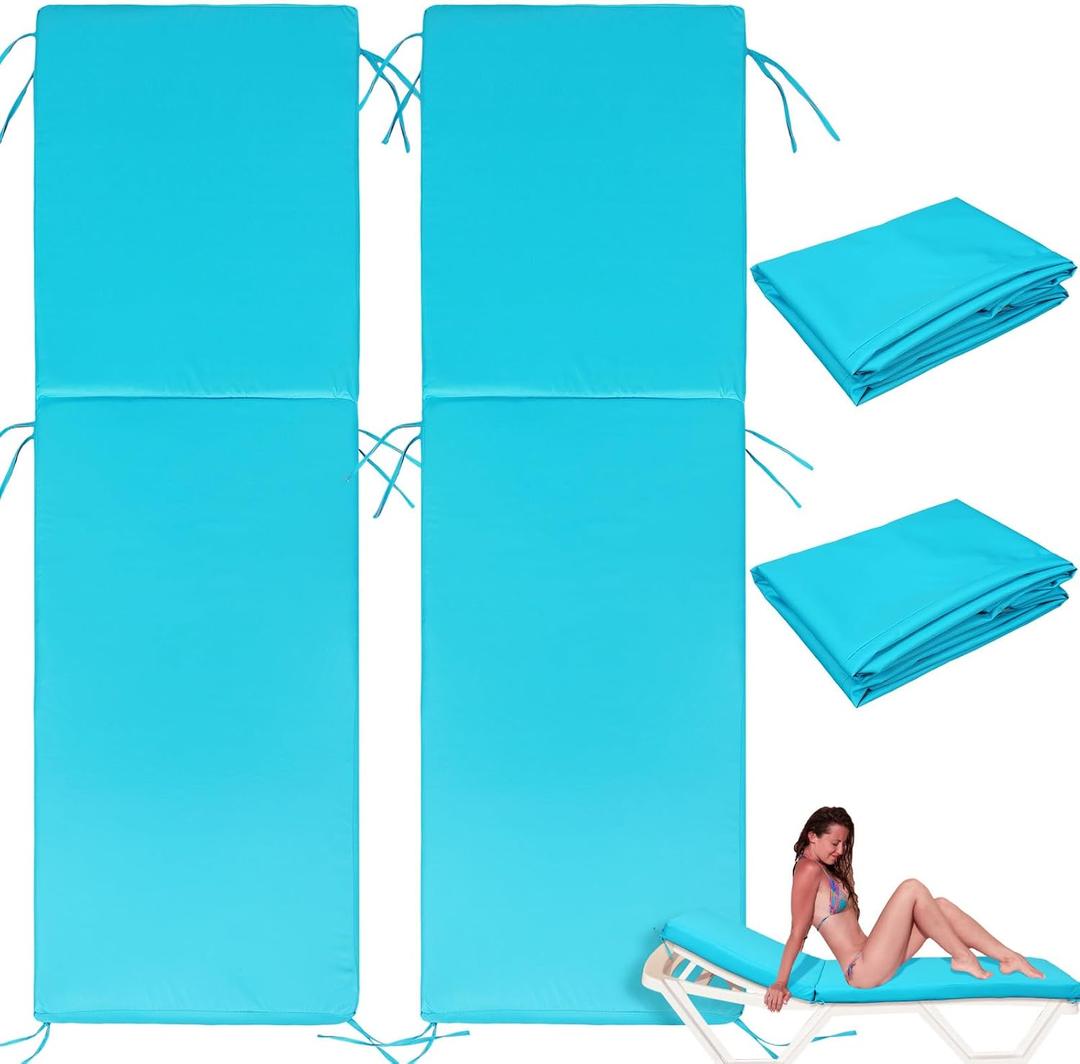2 Pcs Waterproof Chaise Lounge Cushion Cover Outdoor (Not Includes Cushion) 72 x 21 x 3 Inch Chair Cushion Replacement Cover Chaise Cushion Slipcover with Zipper Ties (Sky Blue)