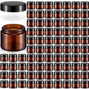 Domensi 48 Pcs 2 oz Glass Jars with Lids Travel Size Round Leakproof Empty Cosmetic Jars with Inner Liners Lid for Storing Makeup Lotions Face Cream Ointments Candle DIY Making (Amber)