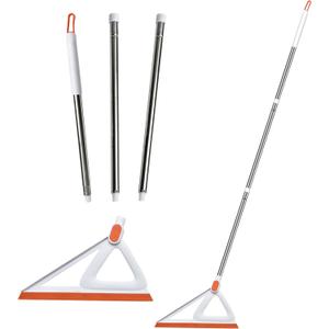 Multifunction Magic Air Broom, Rubber Squeegee Broom with 53" Long Handle, Silicone Floor Scraping Sweeper for Floor Bathroom Foam Kitchen Shower Tile Marble Pet Hair Fur Glass Window Cleaning, Orange