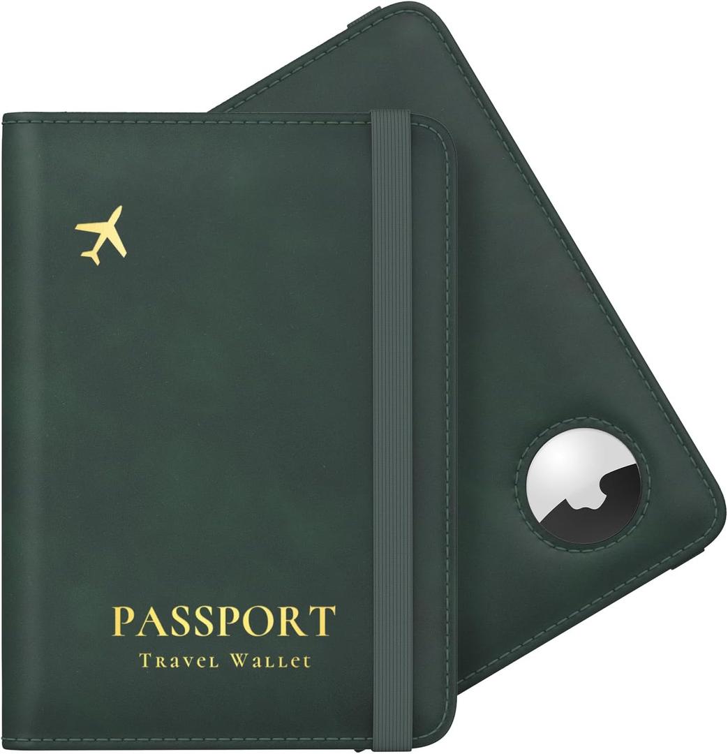 Stouchi Airtag Passport Holder Track Your Passport, RFID Blocking Travel Wallet for Men, Slim All-in-One Organizer for Secure International Travel (Green)