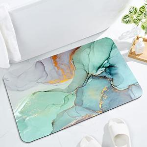 Gibelle Bath Mat Rug Super Absorbent Quick Dry Thin Bathroom Rugs Fit Under Door Non Slip Rubber Backed Bathroom Floor Mat for in Front of Bathtub Sink Shower (17"x24", Green Marble)