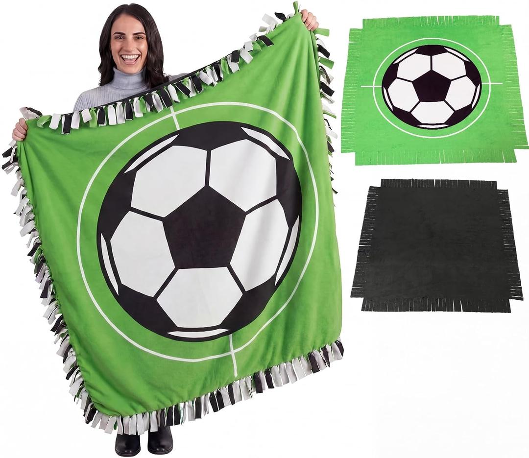 Chumia 2 Pcs/1 Set Soccer Tie Blanket Kit No Sew Fleece Blanket Kit, 55'' X 55''