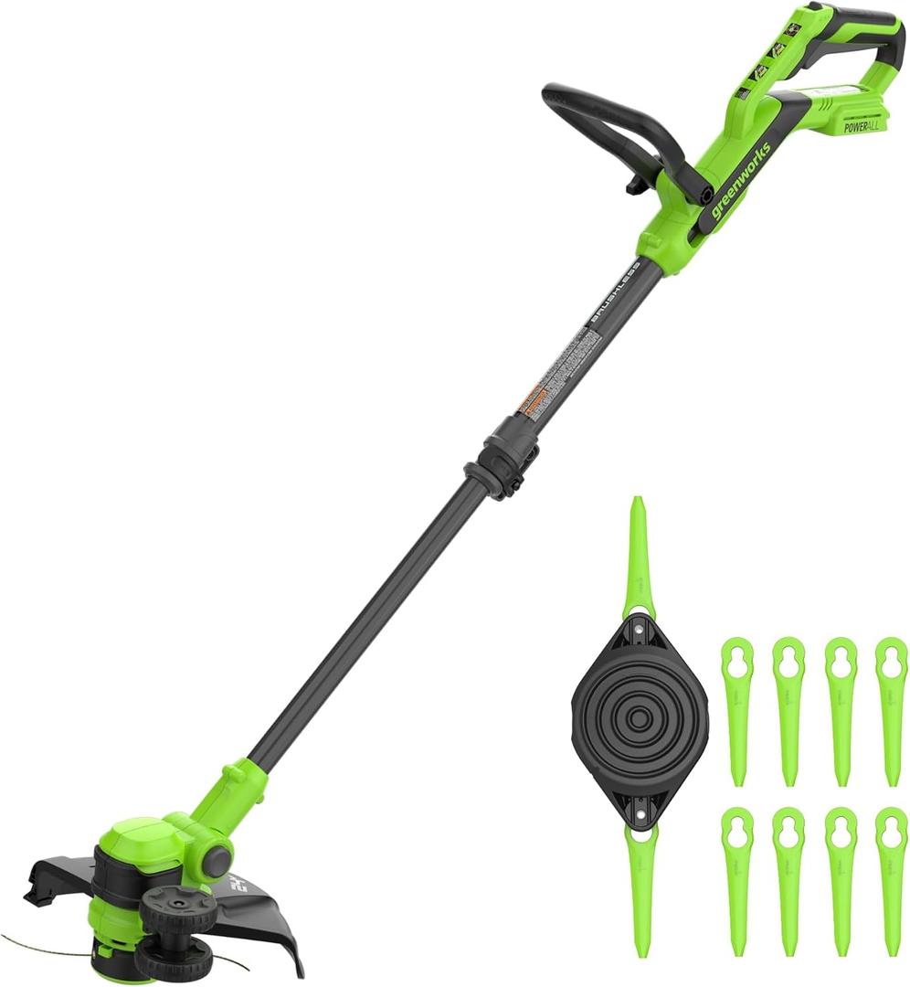 Greenworks 24V 12" Brushless String Trimmer, 2-in-1 Trimmer/Edger, Adjustable Shaft, 10 Plastic Blades, Lightweight 5.25lbs, Battery and Charger Not Included, 12" NEW