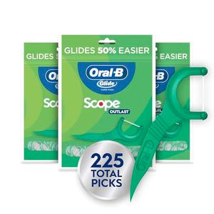 Oral-B Glide Mint Dental Floss Picks with Long Lasting Scope Flavor, 3 Pack of 75 Picks (225 Total)