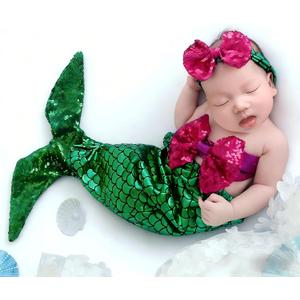 Holibeat Newborn Girl Photography Props Mermaid Baby Photoshoot Outfits Mermaid Tail Photo Props (green-purple) (0-1M)