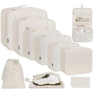 BAGAIL 8 Set Packing Cubes Various Sizes Packing Organizer for Travel Accessories Luggage Carry On Suitcase-Cream