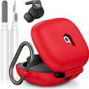 Compatible with Beats Powerbeats Fit Case Cover, Soft Silicone Shockproof Protective Skin Case for Powerbeats Fit Earbuds 2025 with Cleaner Kit & Carabiner, Top Logo Visible (Red)